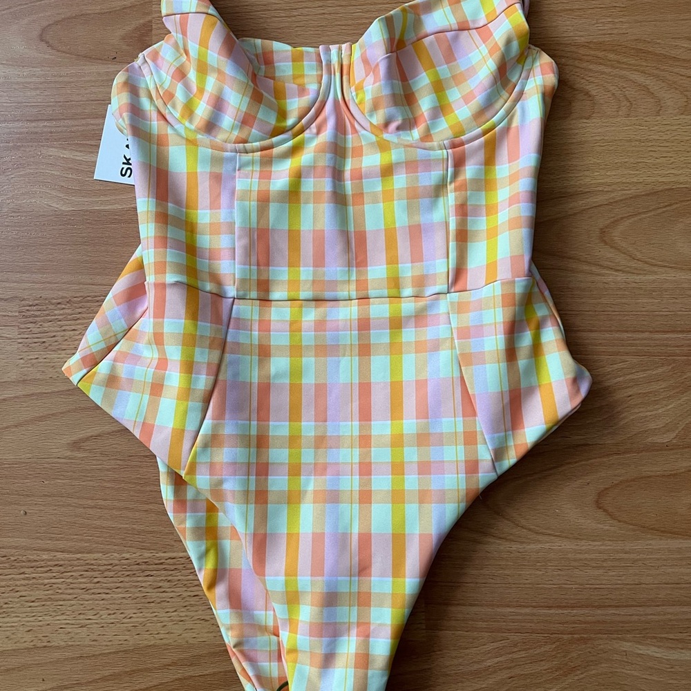 SKATIE Rachel one piece pink/yellow plaid bathing suit